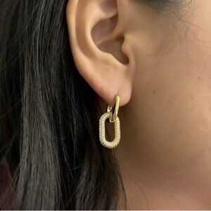 14K Yellow Gold Womens Dangle Earrings Hoop Paperclip Chain Link Statement Stone